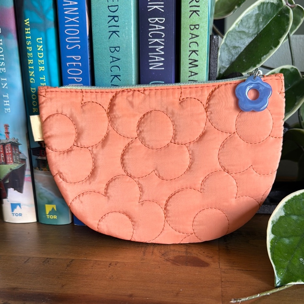 Ipsy Minibag April 2025 Orange Quilted Pouch with Blue Flower Charm